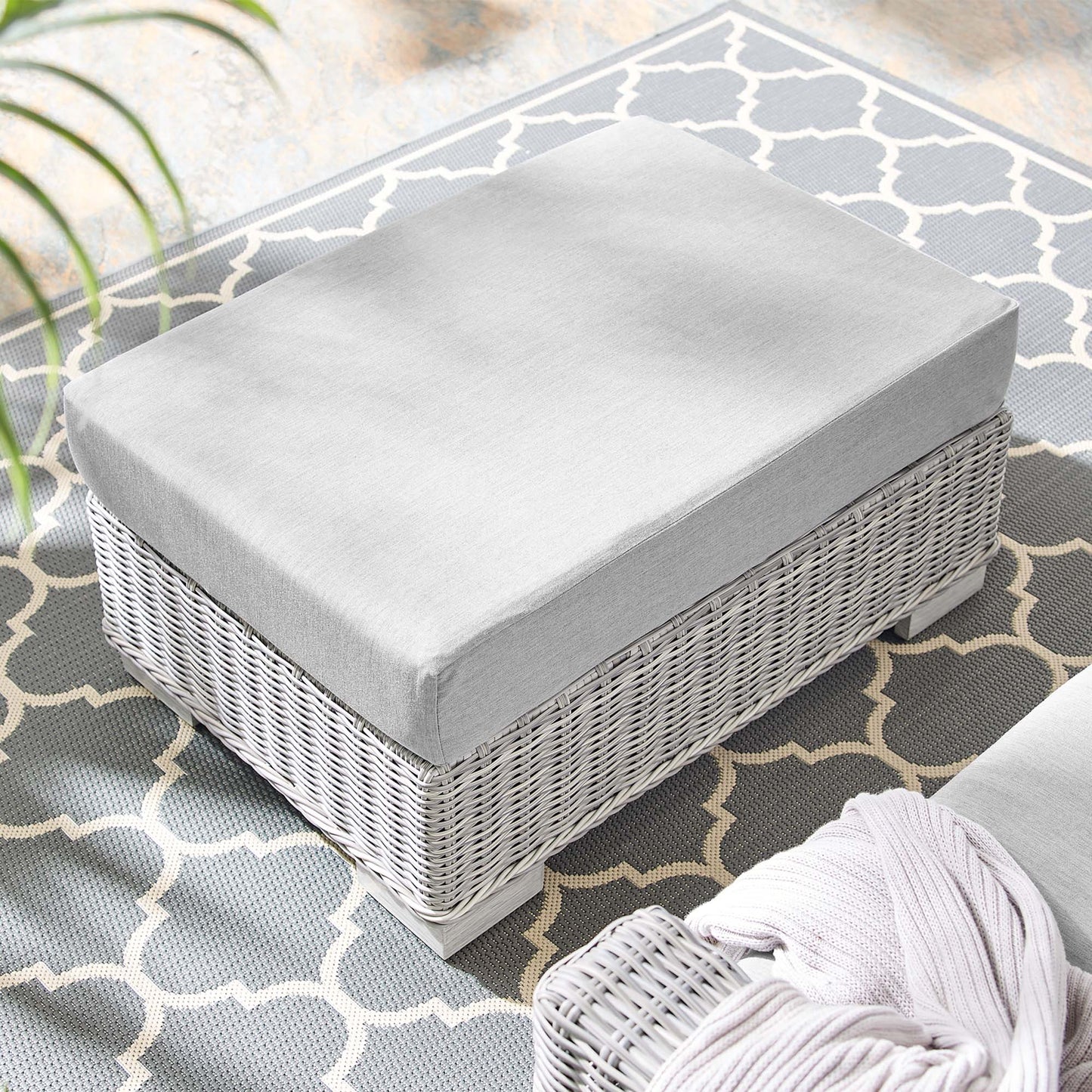 Modway Outlet Conway Sunbrella? Outdoor Patio Wicker Rattan Ottoman by Modway  Outdoor Furniture Furniture Light Gray Gray - EEI-3971-LGR-GRY