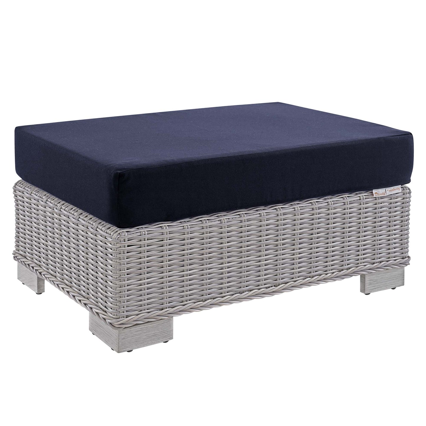 Modway Outlet Conway Sunbrella? Outdoor Patio Wicker Rattan Ottoman by Modway  Outdoor Furniture Furniture Light Gray Navy - EEI-3971-LGR-NAV