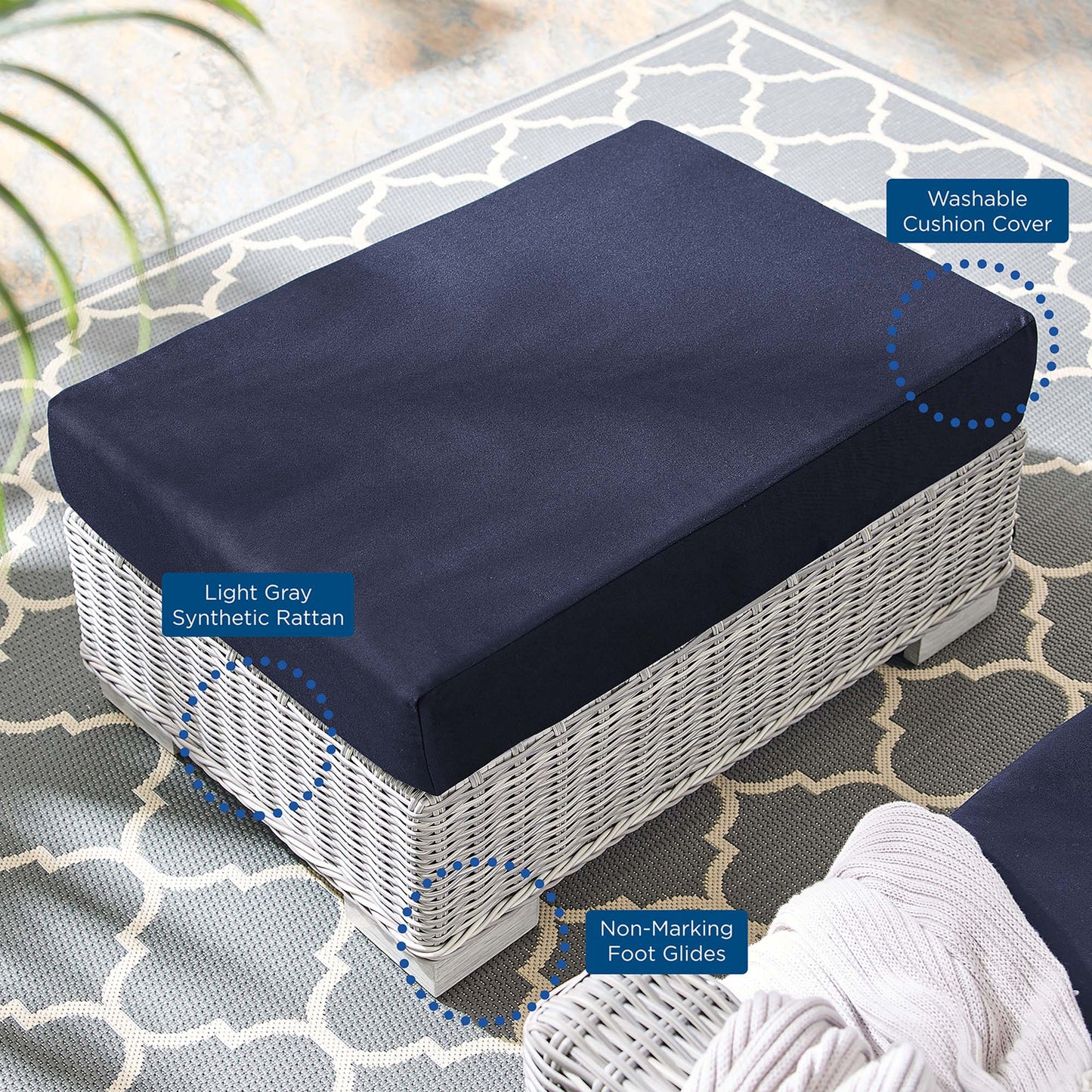 Modway Outlet Conway Sunbrella? Outdoor Patio Wicker Rattan Ottoman by Modway  Outdoor Furniture Furniture Light Gray Navy - EEI-3971-LGR-NAV