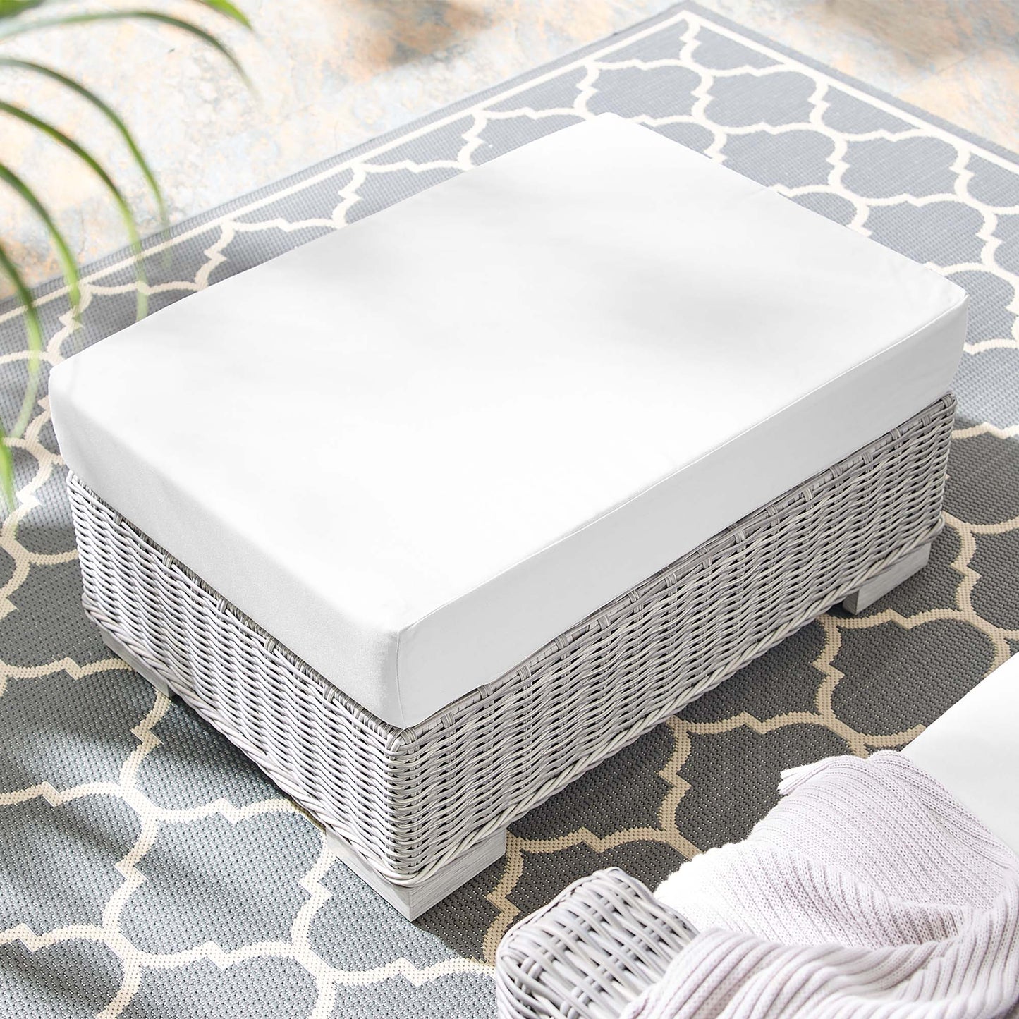 Modway Outlet Conway Sunbrella? Outdoor Patio Wicker Rattan Ottoman by Modway  Outdoor Furniture Furniture Light Gray White - EEI-3971-LGR-WHI