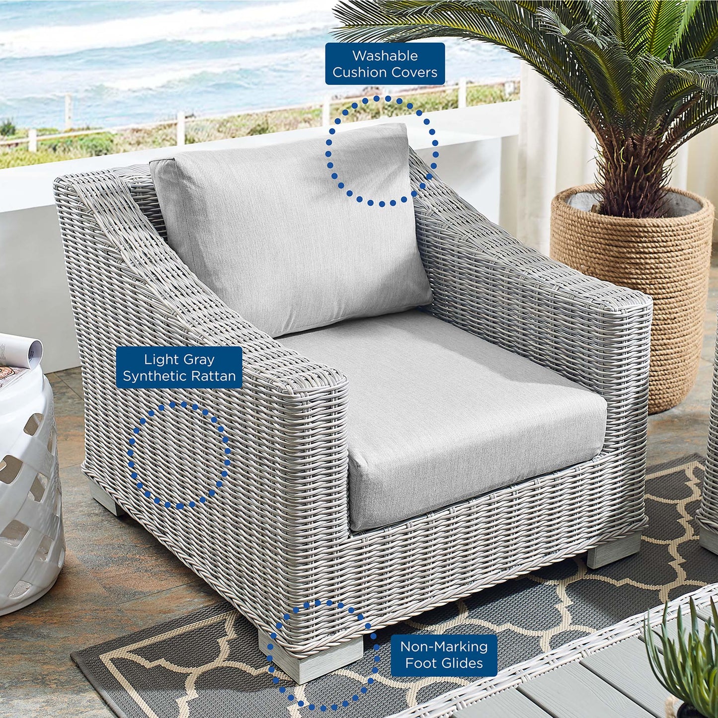 Modway - Conway Sunbrella? Outdoor Patio Wicker Rattan Armchair by Modway  Outdoor Furniture Sofa Sectionals Gray - EEI-3972-LGR-GRY