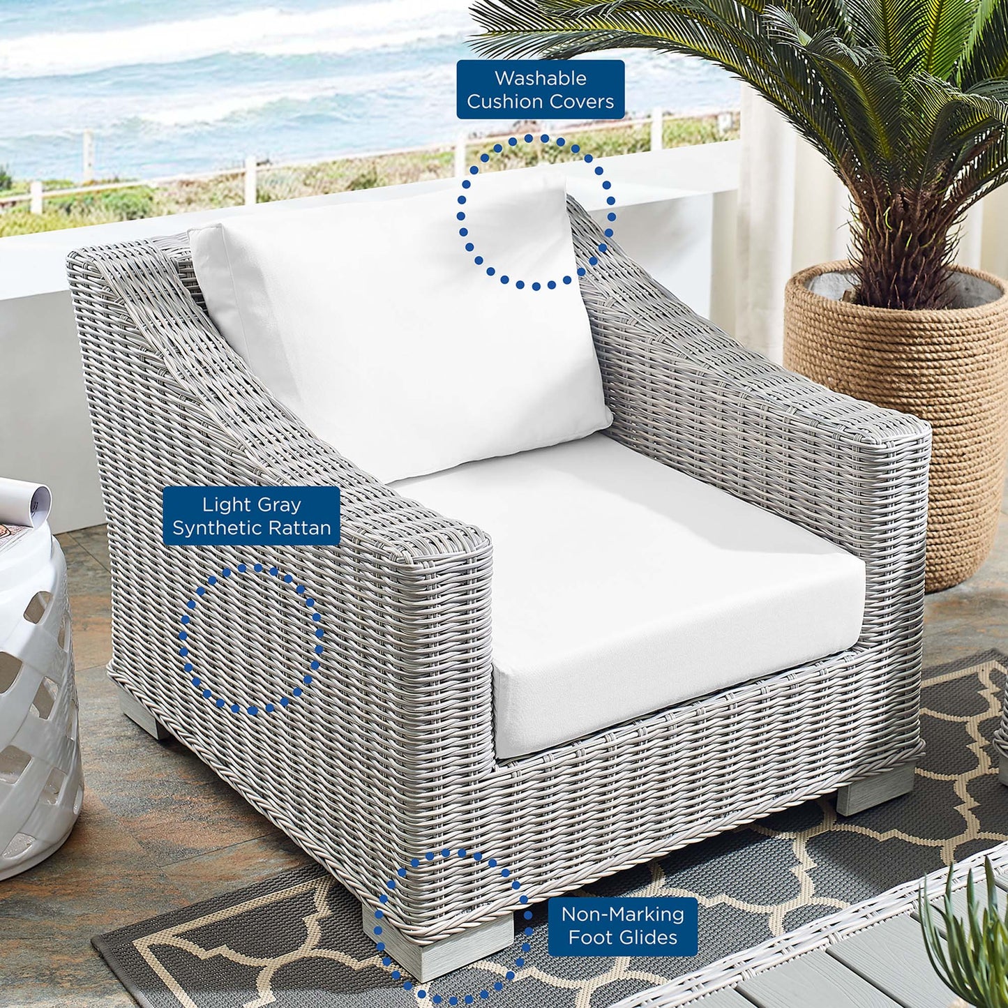 Modway - Conway Sunbrella? Outdoor Patio Wicker Rattan Armchair by Modway  Outdoor Furniture Sofa Sectionals White - EEI-3972-LGR-WHI