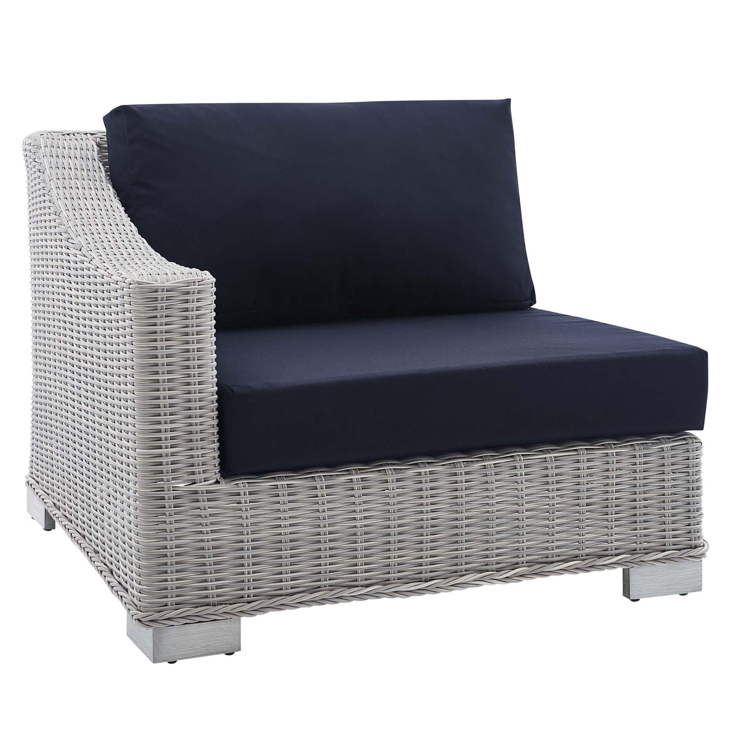 Modway Outlet Conway Sunbrella? Outdoor Patio Wicker Rattan Left-Arm Chair by Modway  Outdoor Furniture Furniture Light Gray Navy - EEI-3975-LGR-NAV