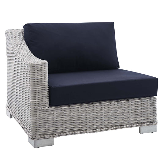 Modway Outlet Conway Sunbrella? Outdoor Patio Wicker Rattan Left-Arm Chair by Modway  Outdoor Furniture Furniture Light Gray Navy - EEI-3975-LGR-NAV