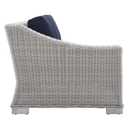 Modway Outlet Conway Sunbrella? Outdoor Patio Wicker Rattan Left-Arm Chair by Modway  Outdoor Furniture Furniture Light Gray Navy - EEI-3975-LGR-NAV