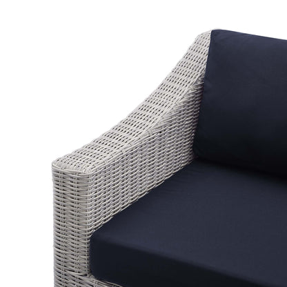 Modway Outlet Conway Sunbrella? Outdoor Patio Wicker Rattan Left-Arm Chair by Modway  Outdoor Furniture Furniture Light Gray Navy - EEI-3975-LGR-NAV