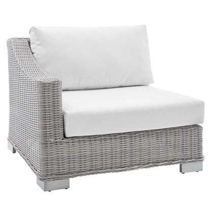 Modway Outlet Conway Sunbrella? Outdoor Patio Wicker Rattan Left-Arm Chair by Modway  Outdoor Furniture Furniture Light Gray White - EEI-3975-LGR-WHI