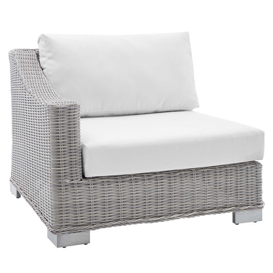 Modway Outlet Conway Sunbrella? Outdoor Patio Wicker Rattan Left-Arm Chair by Modway  Outdoor Furniture Furniture Light Gray White - EEI-3975-LGR-WHI