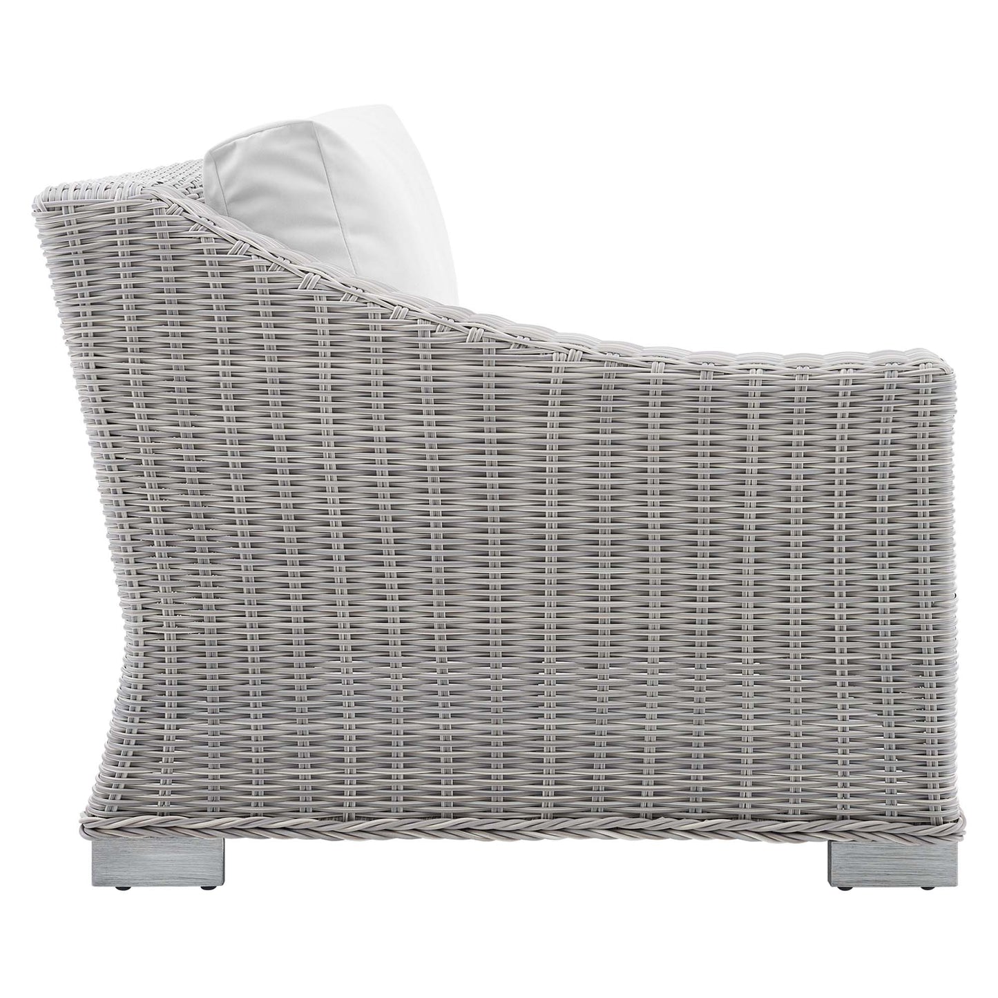 Modway Outlet Conway Sunbrella? Outdoor Patio Wicker Rattan Left-Arm Chair by Modway  Outdoor Furniture Furniture Light Gray White - EEI-3975-LGR-WHI