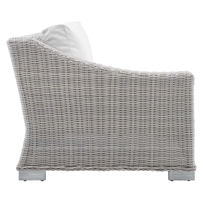 Modway Outlet Conway Sunbrella? Outdoor Patio Wicker Rattan Left-Arm Chair by Modway  Outdoor Furniture Furniture Light Gray White - EEI-3975-LGR-WHI