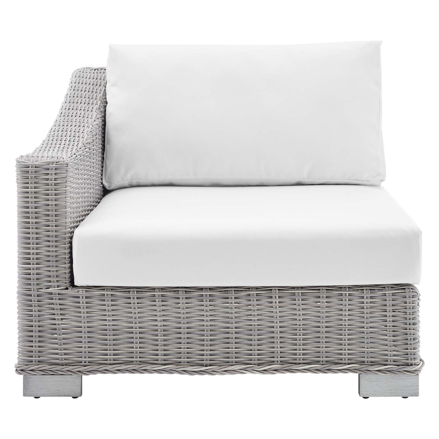 Modway Outlet Conway Sunbrella? Outdoor Patio Wicker Rattan Left-Arm Chair by Modway  Outdoor Furniture Furniture Light Gray White - EEI-3975-LGR-WHI