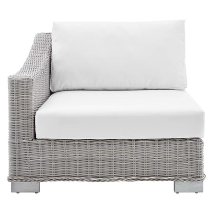 Modway Outlet Conway Sunbrella? Outdoor Patio Wicker Rattan Left-Arm Chair by Modway  Outdoor Furniture Furniture Light Gray White - EEI-3975-LGR-WHI