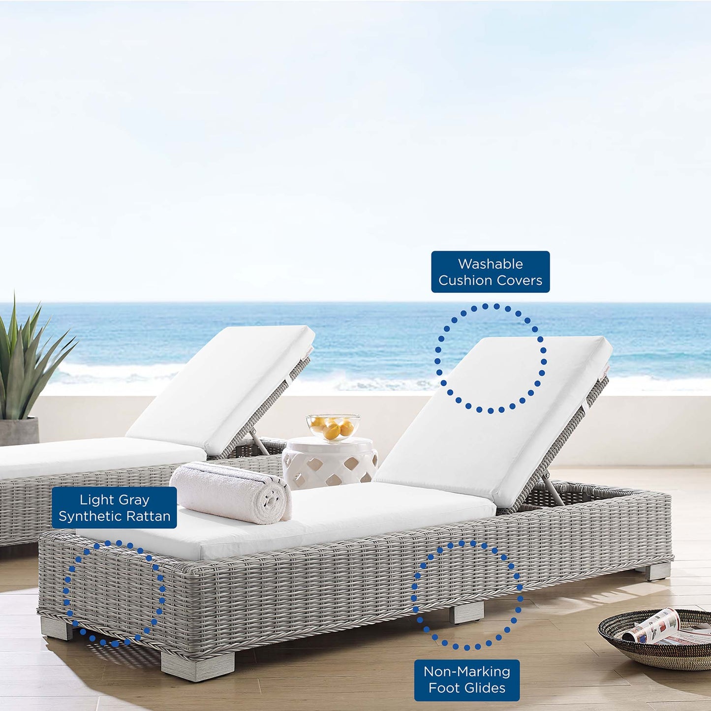 Modway - Conway Sunbrella? Outdoor Patio Wicker Rattan Chaise Lounge by Modway  Outdoor Furniture Sofa Sectionals White - EEI-3978-LGR-WHI