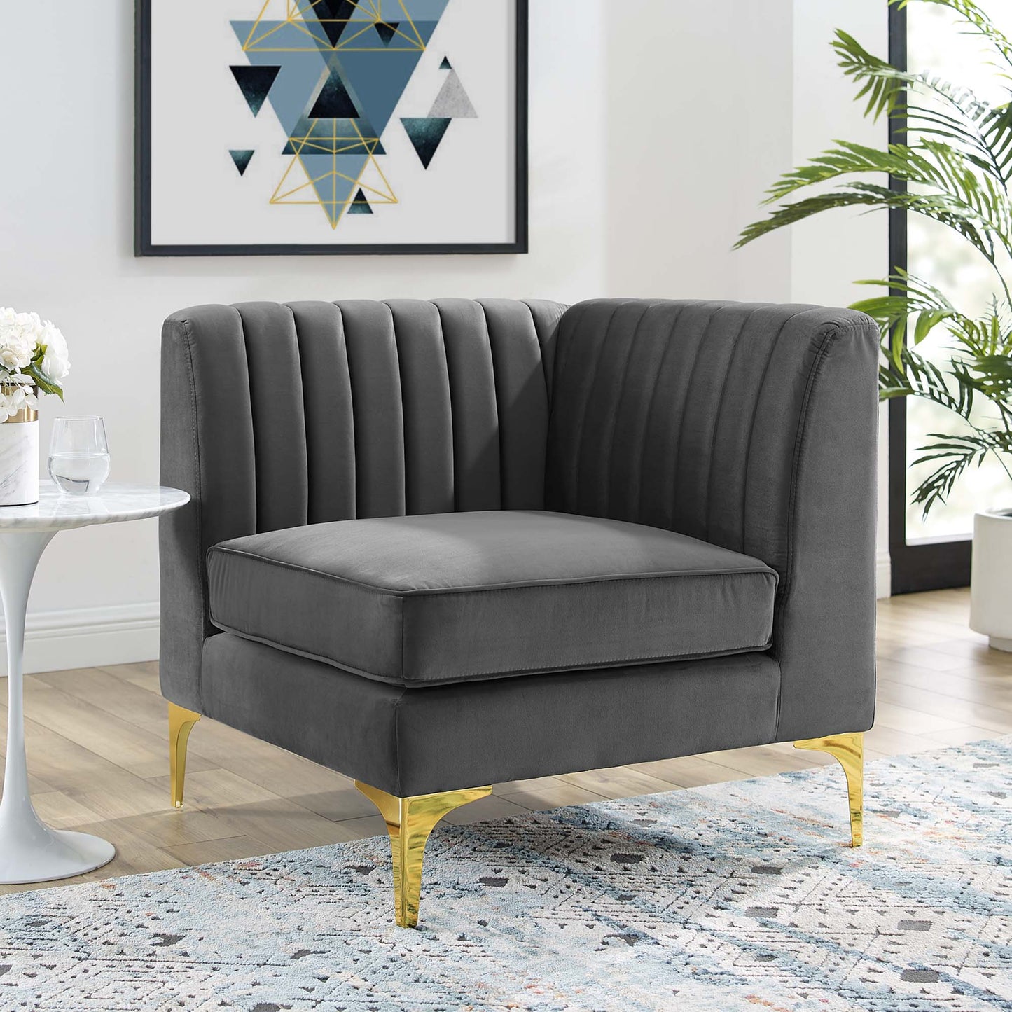 Modway Outlet Triumph Channel Tufted Performance Velvet Sectional Sofa Corner Chair by Modway  Living Room Furniture Gray - EEI-3983-GRY