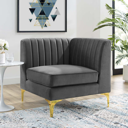 Modway Outlet Triumph Channel Tufted Performance Velvet Sectional Sofa Corner Chair by Modway  Living Room Furniture Gray - EEI-3983-GRY