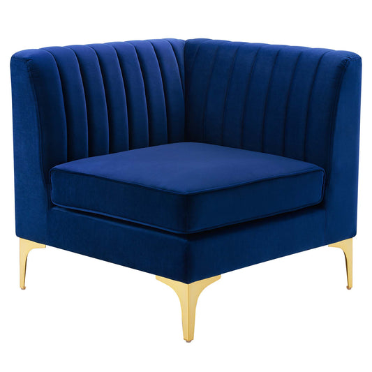 Modway Outlet Triumph Channel Tufted Performance Velvet Sectional Sofa Corner Chair by Modway  Living Room Furniture Navy - EEI-3983-NAV