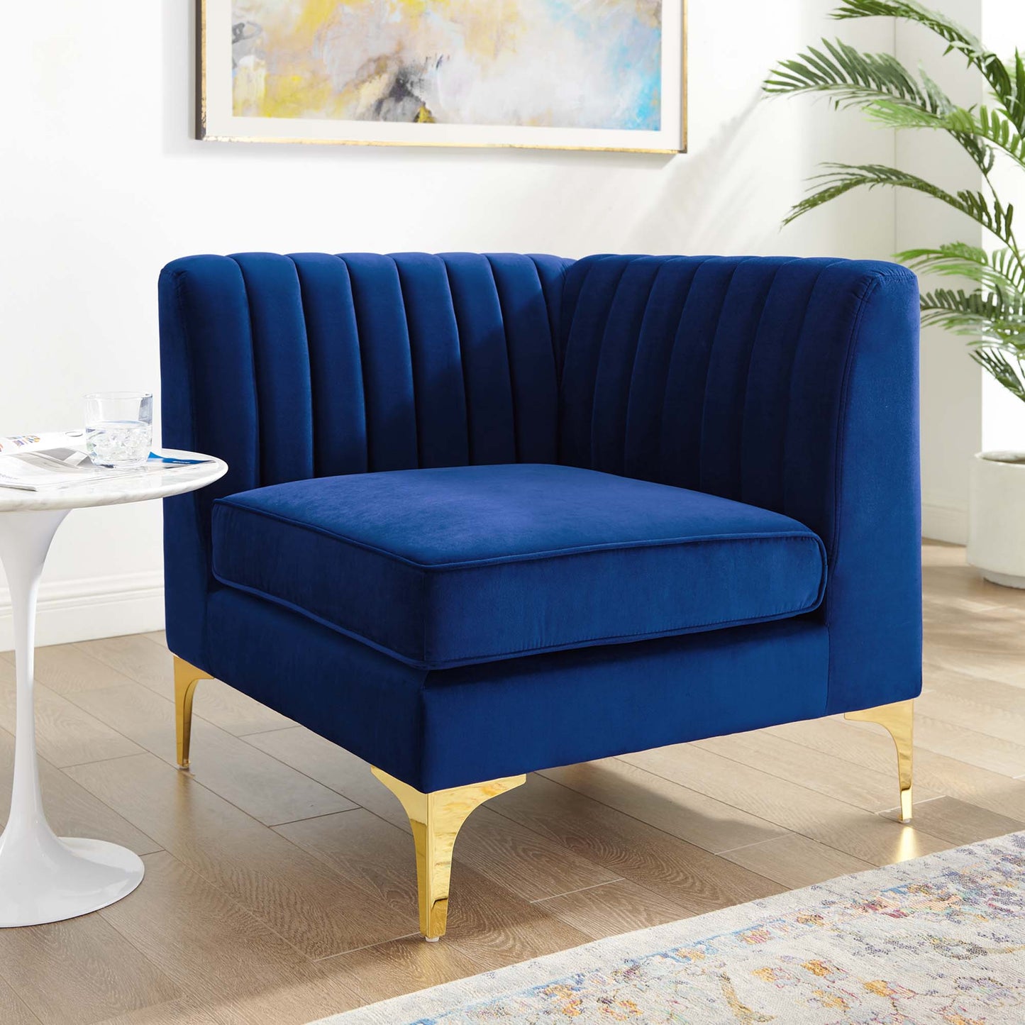 Modway Outlet Triumph Channel Tufted Performance Velvet Sectional Sofa Corner Chair by Modway  Living Room Furniture Navy - EEI-3983-NAV