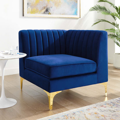 Modway Outlet Triumph Channel Tufted Performance Velvet Sectional Sofa Corner Chair by Modway  Living Room Furniture Navy - EEI-3983-NAV