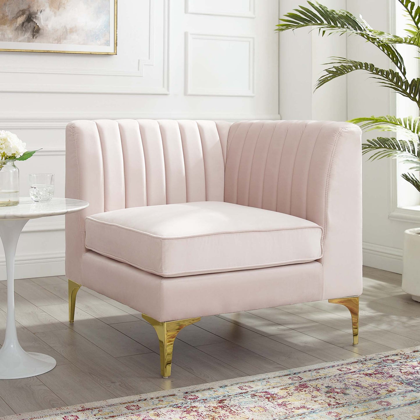 Modway Outlet Triumph Channel Tufted Performance Velvet Sectional Sofa Corner Chair by Modway  Living Room Furniture Pink - EEI-3983-PNK
