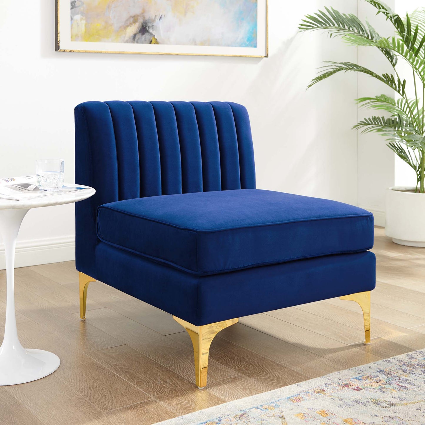 Modway Outlet Triumph Channel Tufted Performance Velvet Armless Chair by Modway  Living Room Furniture Navy - EEI-3984-NAV