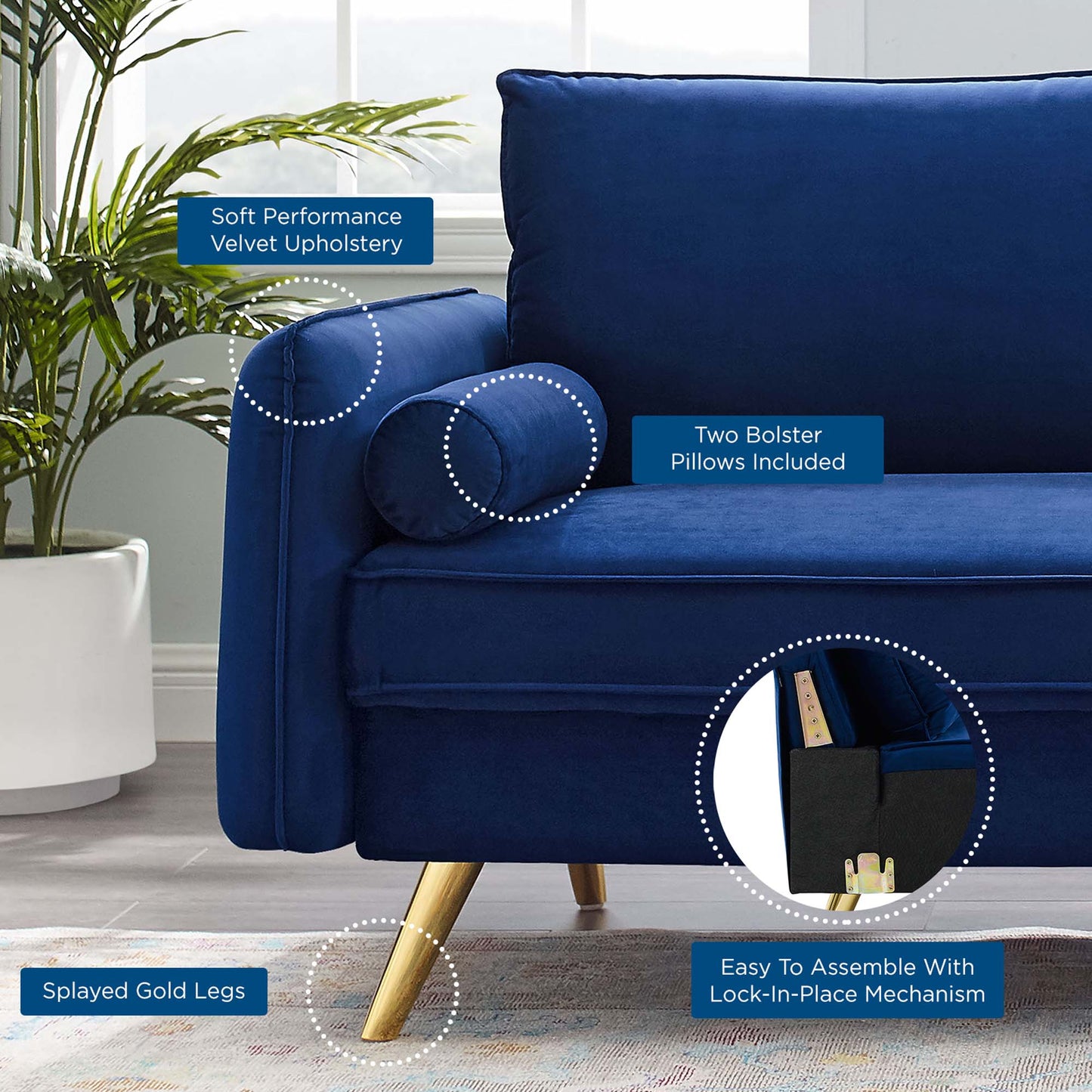 Modway - Revive Performance Velvet Sofa by Modway  Living Room Sofas and Armchairs Blue - EEI-3988-NAV