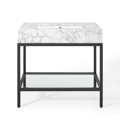 Modway Outlet Kingsley 36" Black Stainless Steel Bathroom Vanity by Modway  Bathroom Furniture Black White - EEI-3998-BLK-WHI