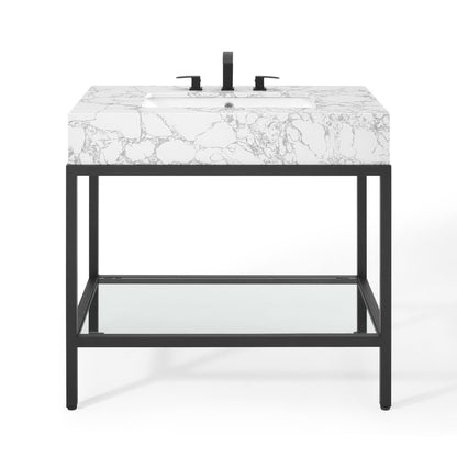 Modway Outlet Kingsley 36" Black Stainless Steel Bathroom Vanity by Modway  Bathroom Furniture Black White - EEI-3998-BLK-WHI