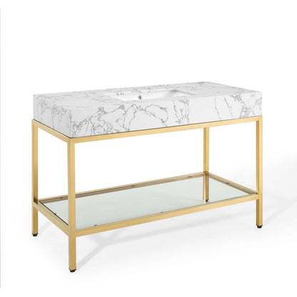 Modway Outlet Kingsley 50" Gold Stainless Steel Bathroom Vanity by Modway  Bathroom Furniture Gold White - EEI-3999-GLD-WHI
