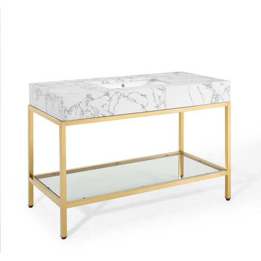 Modway Outlet Kingsley 50" Gold Stainless Steel Bathroom Vanity by Modway  Bathroom Furniture Gold White - EEI-3999-GLD-WHI