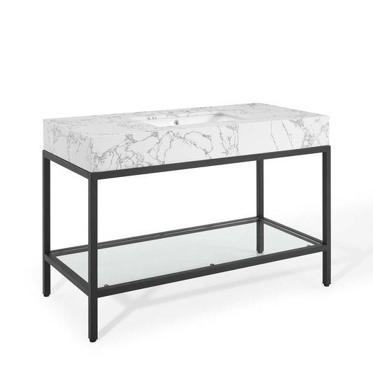 Modway Outlet Kingsley 50" Black Stainless Steel Bathroom Vanity by Modway  Bathroom Furniture Black White - EEI-4000-BLK-WHI