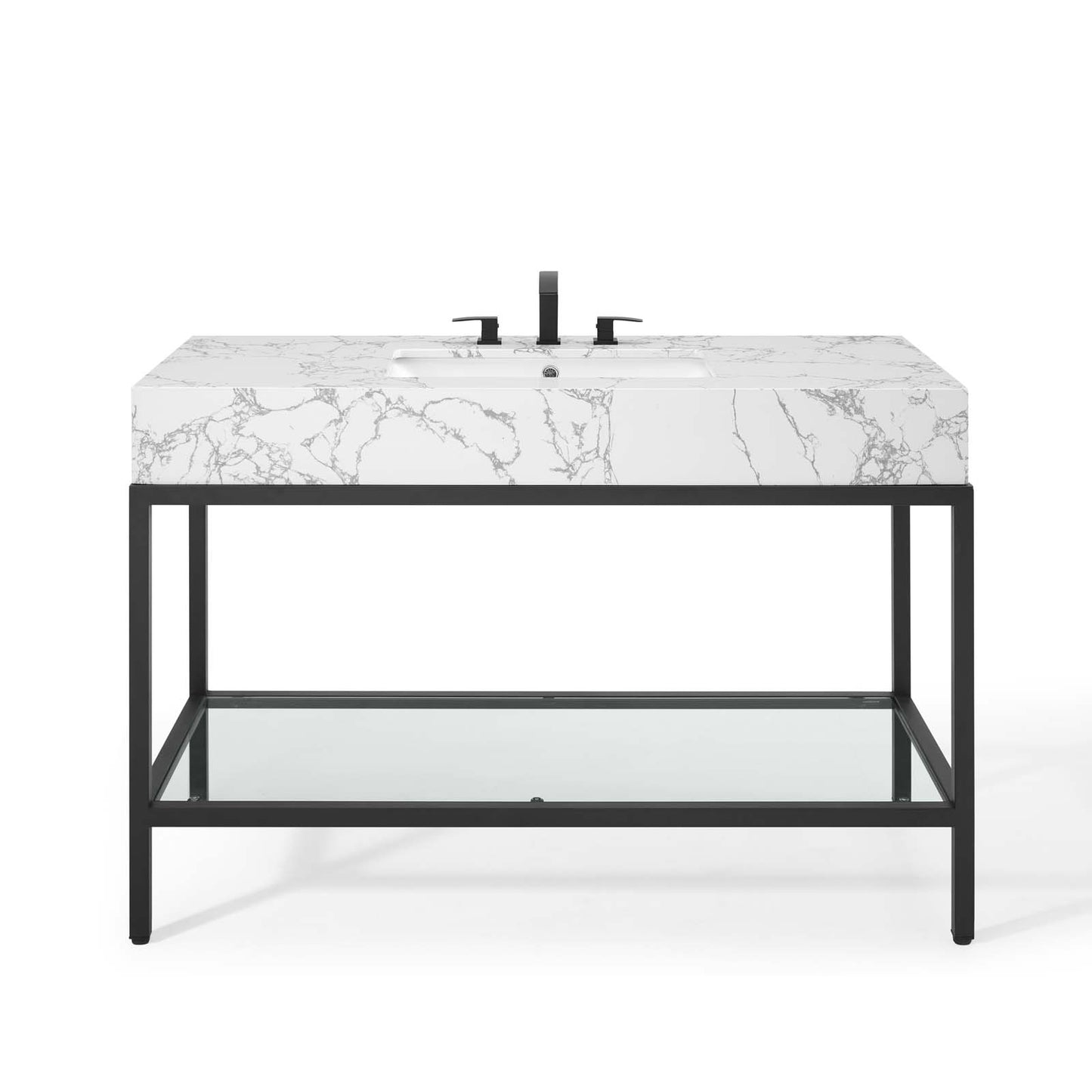 Modway Outlet Kingsley 50" Black Stainless Steel Bathroom Vanity by Modway  Bathroom Furniture Black White - EEI-4000-BLK-WHI