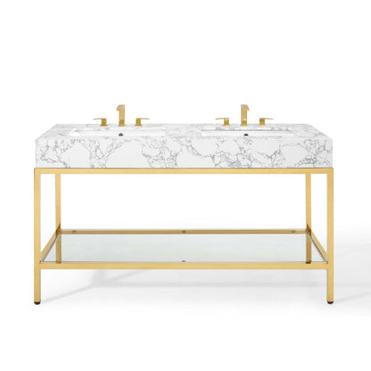 Modway Outlet Kingsley 60" Gold Stainless Steel Bathroom Vanity by Modway  Bathroom Furniture Gold White - EEI-4001-GLD-WHI