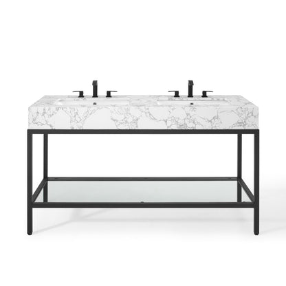 Modway Outlet Kingsley 60" Black Stainless Steel Bathroom Vanity by Modway  Bathroom Furniture Black White - EEI-4002-BLK-WHI