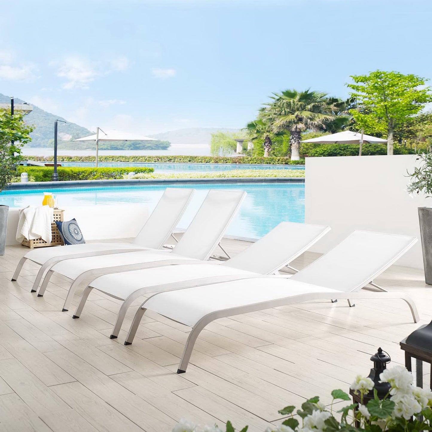 Modway - Savannah Outdoor Patio Mesh Chaise Lounge Set of 4 by Modway  Outdoor Furniture Sofa Sectionals White - EEI-4007-WHI