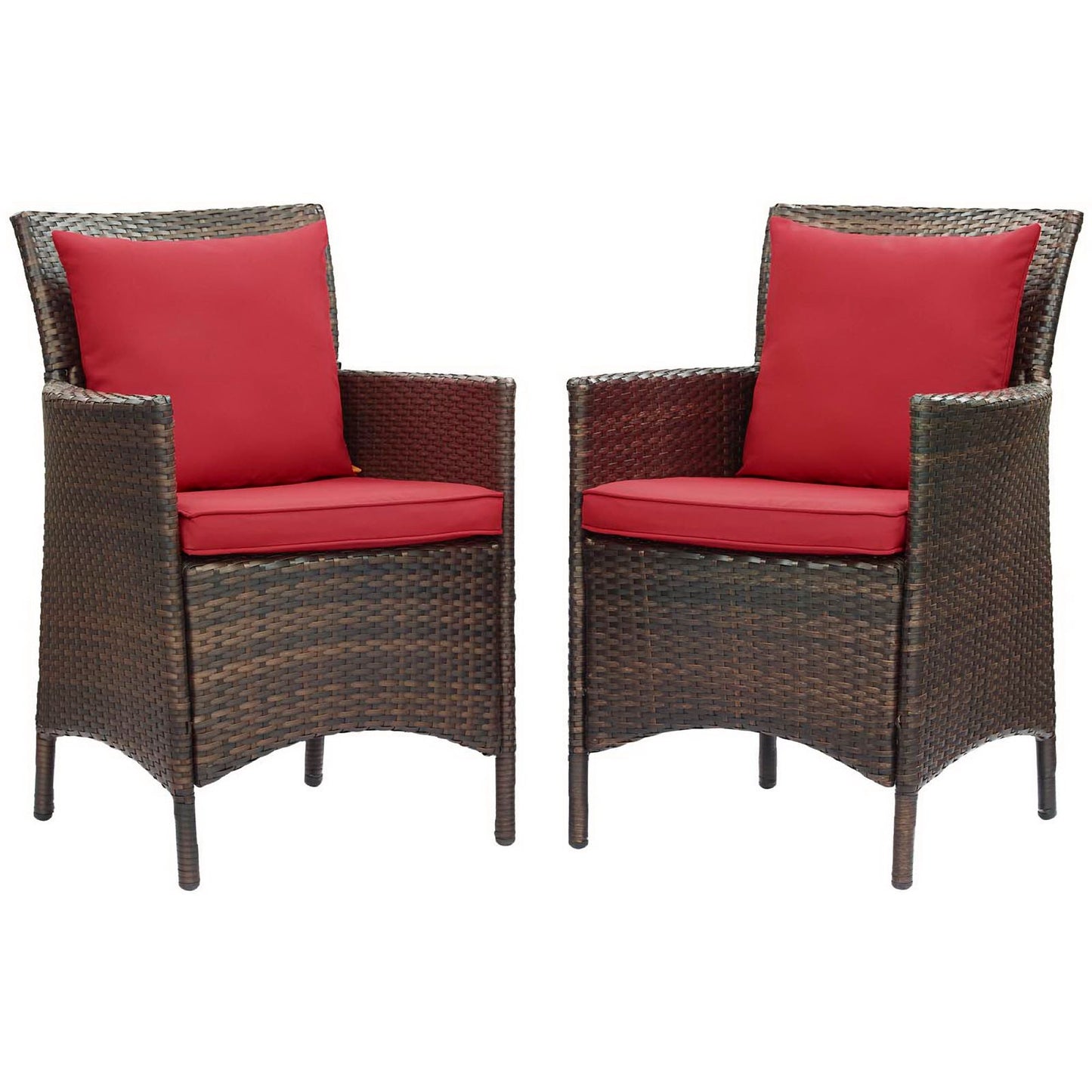 Modway Outlet Conduit Outdoor Patio Wicker Rattan Dining Armchair Set of 2 by Modway  Outdoor Furniture Furniture Brown Red - EEI-4030-BRN-RED