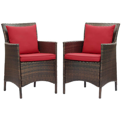 Modway Outlet Conduit Outdoor Patio Wicker Rattan Dining Armchair Set of 2 by Modway  Outdoor Furniture Furniture Brown Red - EEI-4030-BRN-RED