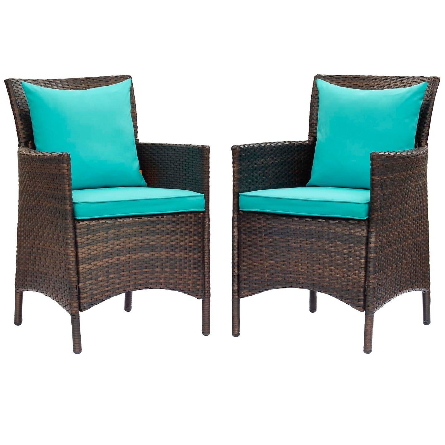 Modway Outlet Conduit Outdoor Patio Wicker Rattan Dining Armchair Set of 2 by Modway  Outdoor Furniture Furniture Brown Turquoise - EEI-4030-BRN-TRQ