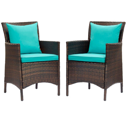 Modway Outlet Conduit Outdoor Patio Wicker Rattan Dining Armchair Set of 2 by Modway  Outdoor Furniture Furniture Brown Turquoise - EEI-4030-BRN-TRQ