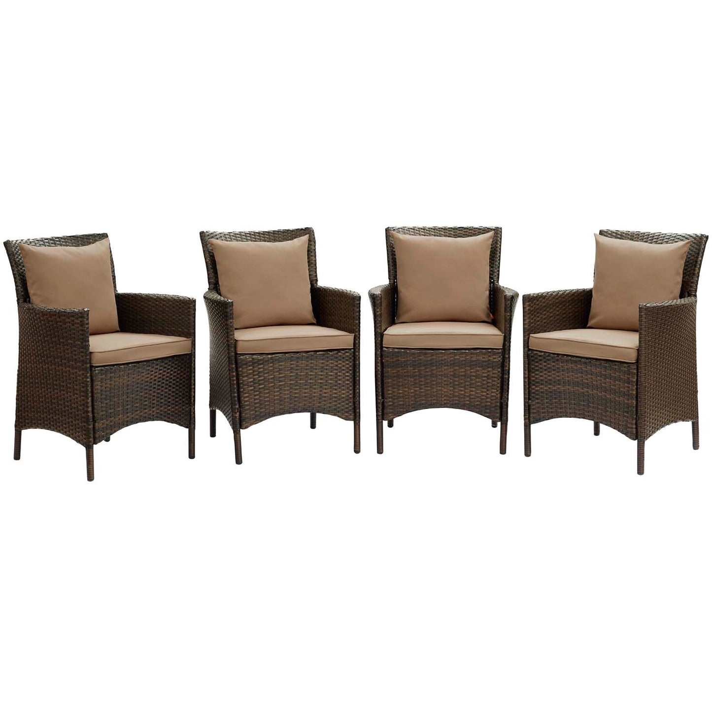 Modway Outlet Conduit Outdoor Patio Wicker Rattan Dining Armchair Set of 4 by Modway  Outdoor Furniture Furniture Brown Mocha - EEI-4031-BRN-MOC