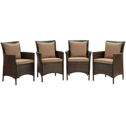 Modway Outlet Conduit Outdoor Patio Wicker Rattan Dining Armchair Set of 4 by Modway  Outdoor Furniture Furniture Brown Mocha - EEI-4031-BRN-MOC