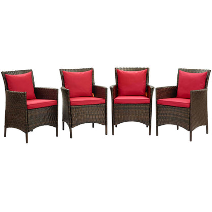 Modway Outlet Conduit Outdoor Patio Wicker Rattan Dining Armchair Set of 4 by Modway  Outdoor Furniture Furniture Brown Red - EEI-4031-BRN-RED