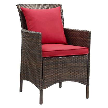 Modway Outlet Conduit Outdoor Patio Wicker Rattan Dining Armchair Set of 4 by Modway  Outdoor Furniture Furniture Brown Red - EEI-4031-BRN-RED