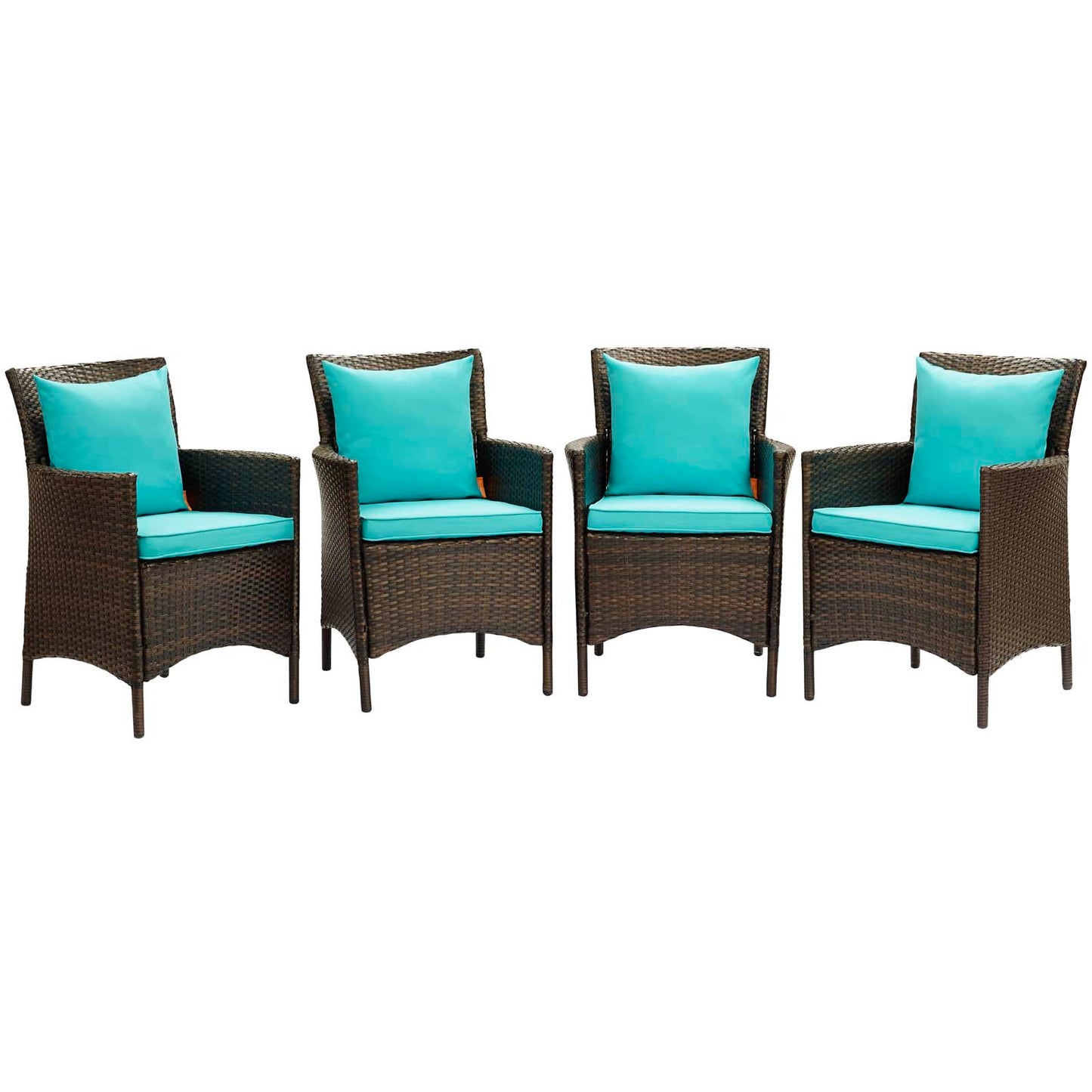 Modway Outlet Conduit Outdoor Patio Wicker Rattan Dining Armchair Set of 4 by Modway  Outdoor Furniture Furniture Brown Turquoise - EEI-4031-BRN-TRQ