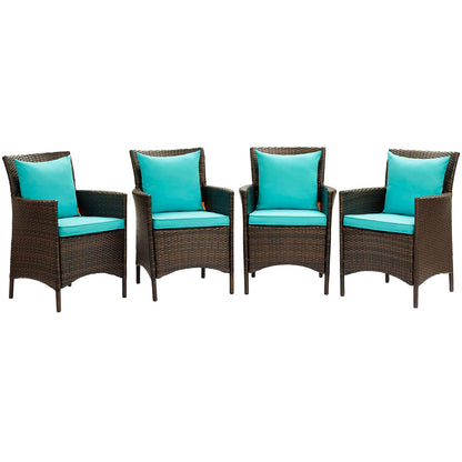 Modway Outlet Conduit Outdoor Patio Wicker Rattan Dining Armchair Set of 4 by Modway  Outdoor Furniture Furniture Brown Turquoise - EEI-4031-BRN-TRQ