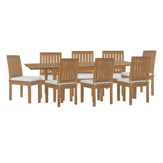 Modway - Marina 9 Piece Outdoor Patio Teak Dining Set by Modway  Outdoor Furniture Bar and Dining White - EEI-4033-NAT-WHI-SET