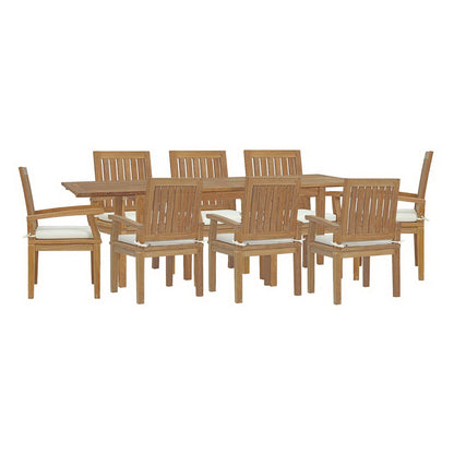Modway - Marina 9 Piece Outdoor Patio Teak Dining Set by Modway  Outdoor Furniture Bar and Dining White - EEI-4034-NAT-WHI-SET