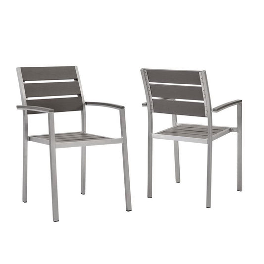Modway - Shore Outdoor Patio Aluminum Dining Armchair Set of 2 by Modway  Outdoor Furniture Bar and Dining Gray - EEI-4042-SLV-GRY