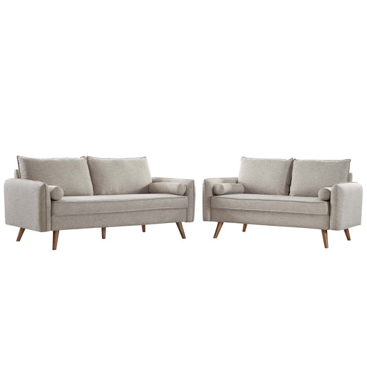 Modway - Revive Upholstered Fabric Sofa and Loveseat Set by Modway  Living Room Sofas and Armchairs Oatmeal - EEI-4047-BEI-SET