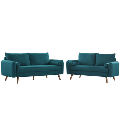 Modway - Revive Upholstered Fabric Sofa and Loveseat Set by Modway  Living Room Sofas and Armchairs Blue - EEI-4047-TEA-SET