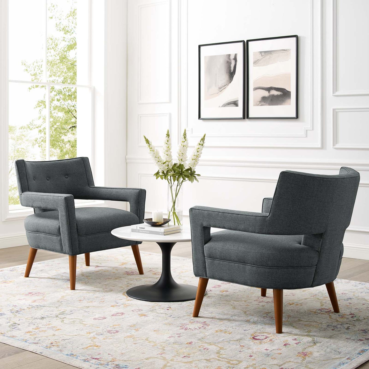 Modway Outlet Sheer Upholstered Fabric Armchair Set of 2 by Modway  Living Room Furniture Gray - EEI-4082-GRY